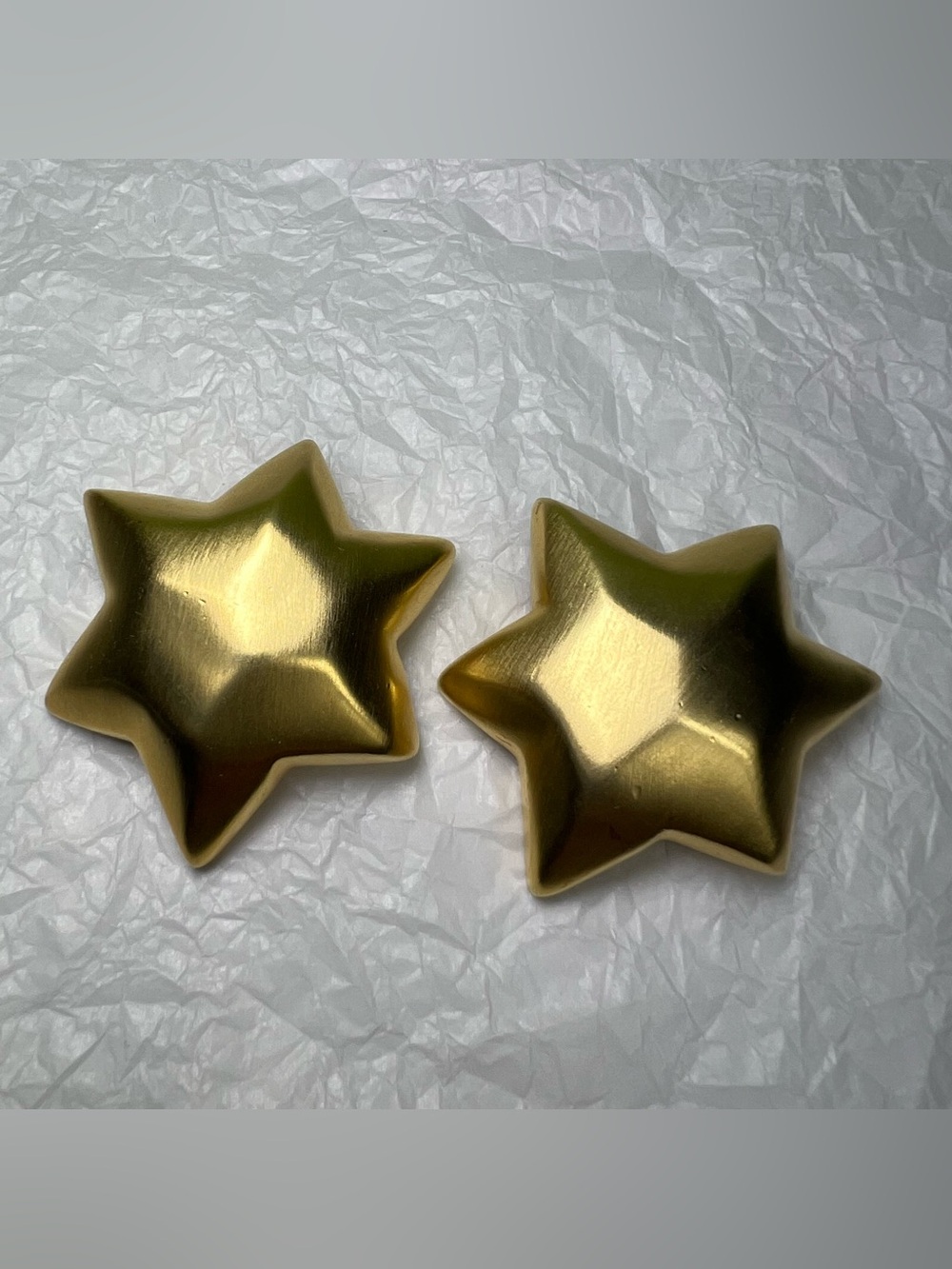 Large Vintage LES BERNARD "VC" Brushed Gold tone Clip Earrings Puffed Star